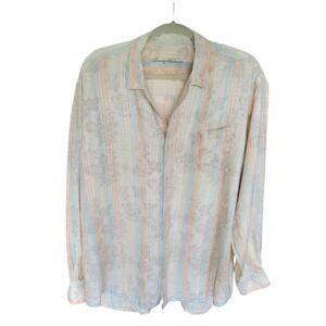 Tommy Bahama Men's 100% Linen Button Down Long Sleeve Shirt Floral Striped‎